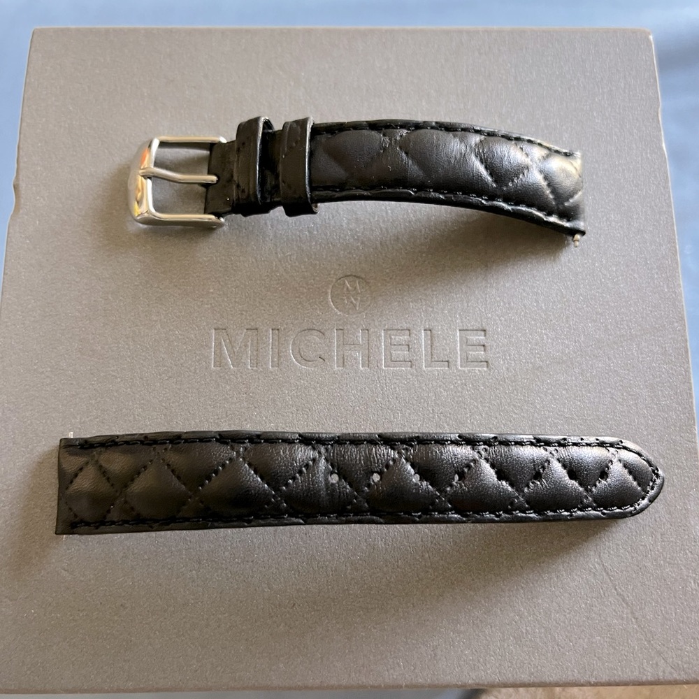 NEW MICHELE 16mm Quilted Watch Strap Black